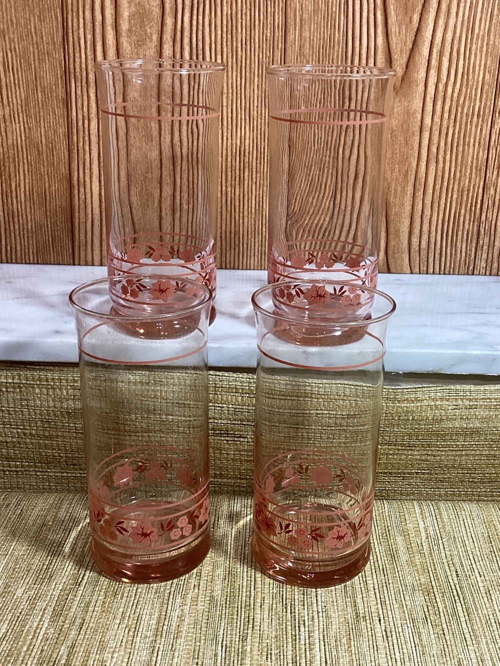 Vintage Libbey Set of 4 Pink Floral Highball Glasses